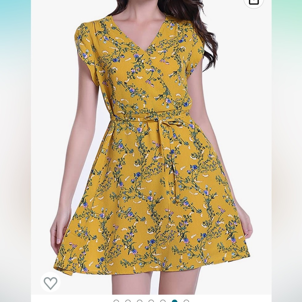 Mustard Yellow Floral Print Summer Wrap Dress Women's Large Miss Molly